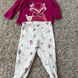 Carter's Magenta Fox Top and Floral Gray Pants Set